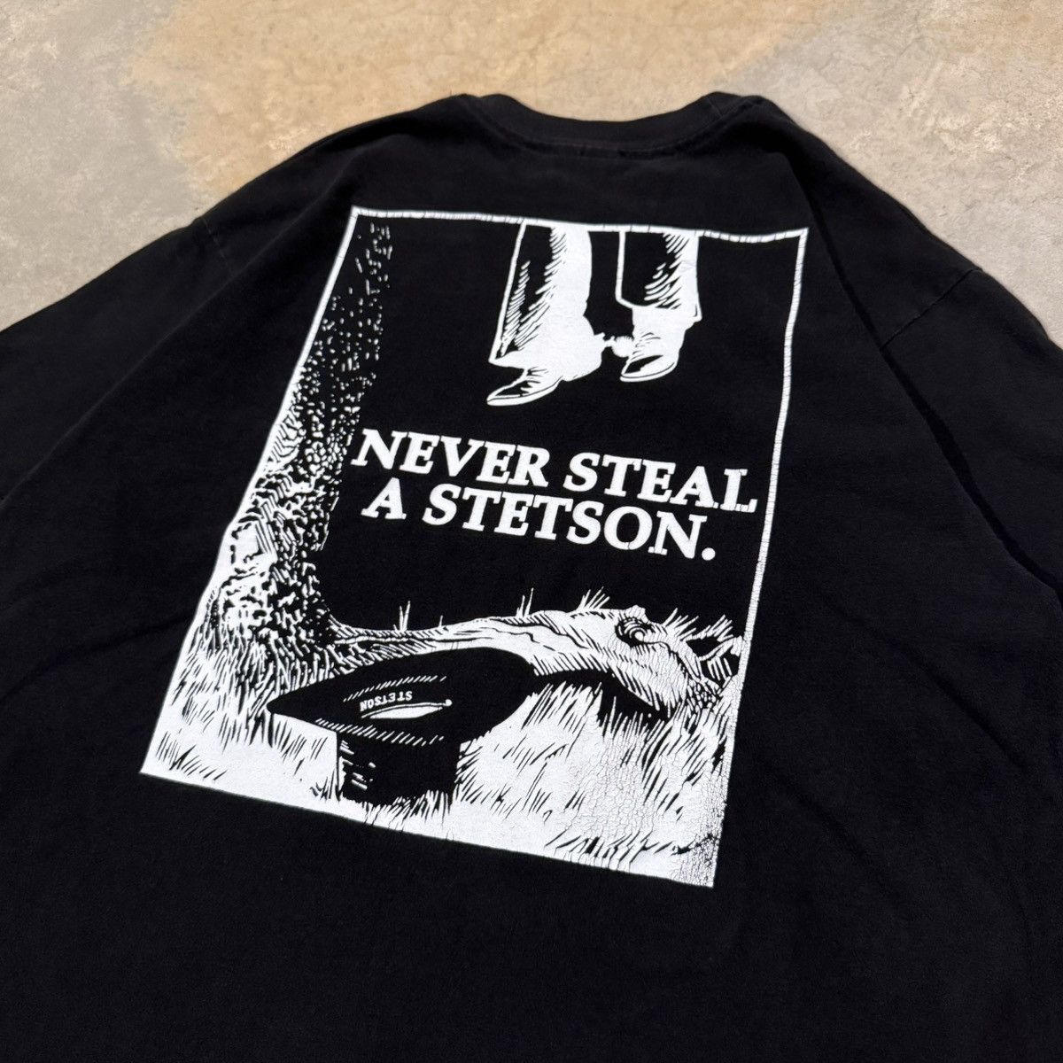 Vintage 1990s “Never Steal a Stetson” Faded Cowboy Tee ERD Grunge Size US L / EU 52-54 / 3 - 3 Thumbnail