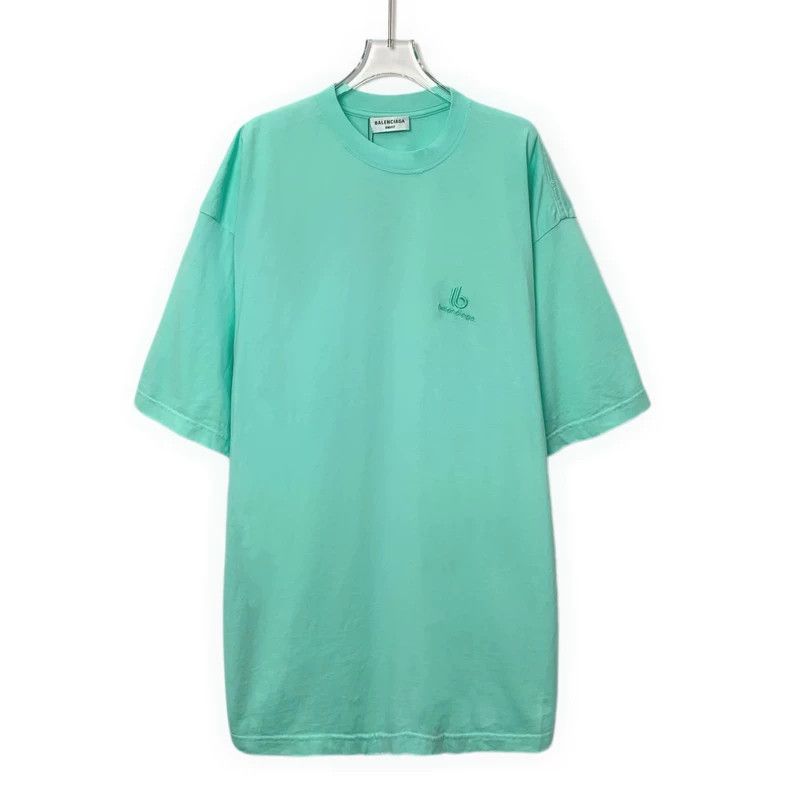 Balenciaga Balenciaga Lake green logo monogrammed cotton crew neck sh Size US L / EU 52-54 / 3 - 1 Thumbnail
