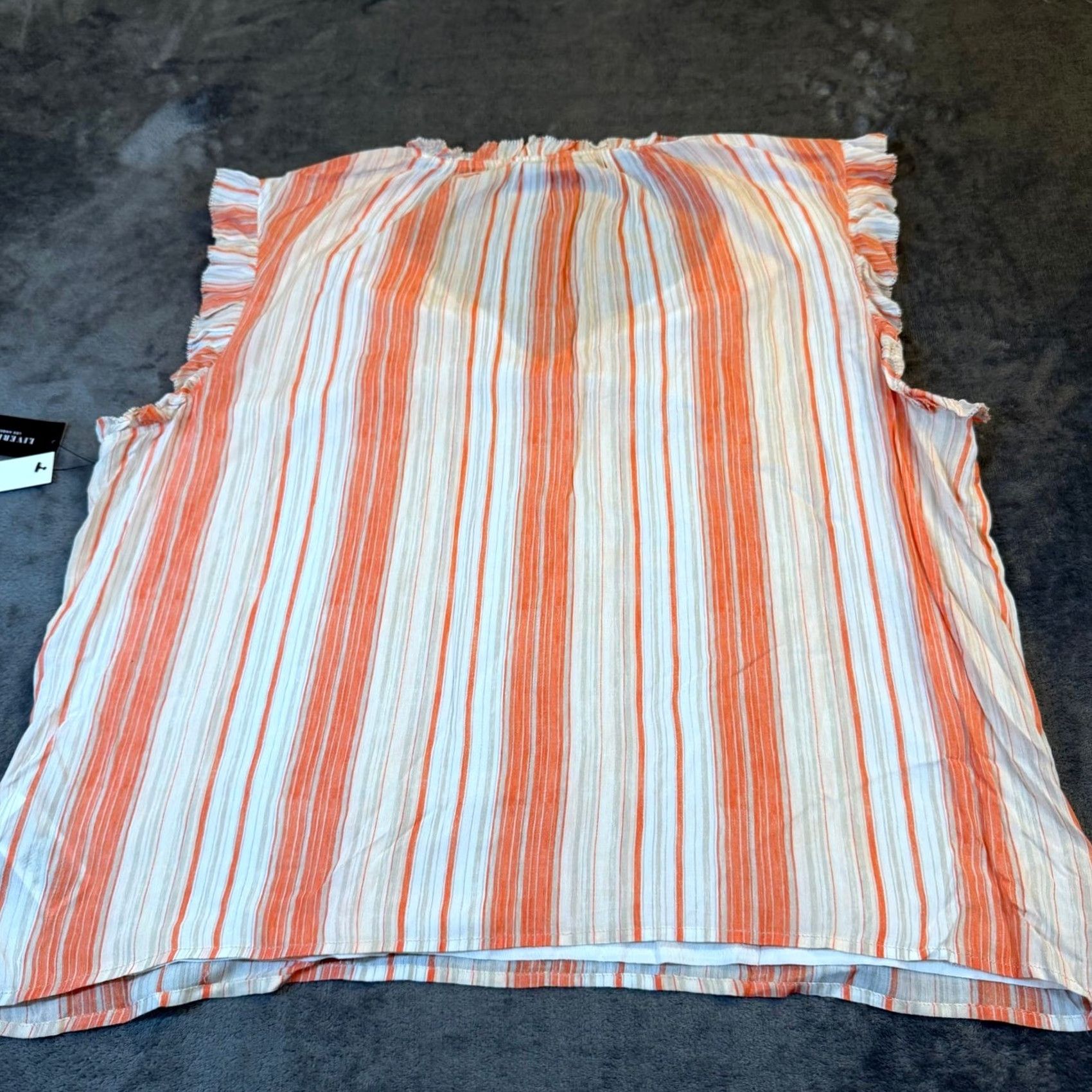 Vintage Liverpool Striped Blouse Sleeveless Womens XL Orange V-Neck Ruffle Tassel Boho Shirt Blouse Womens Size XL / US 12-14 / IT 48-50 - 6 Thumbnail