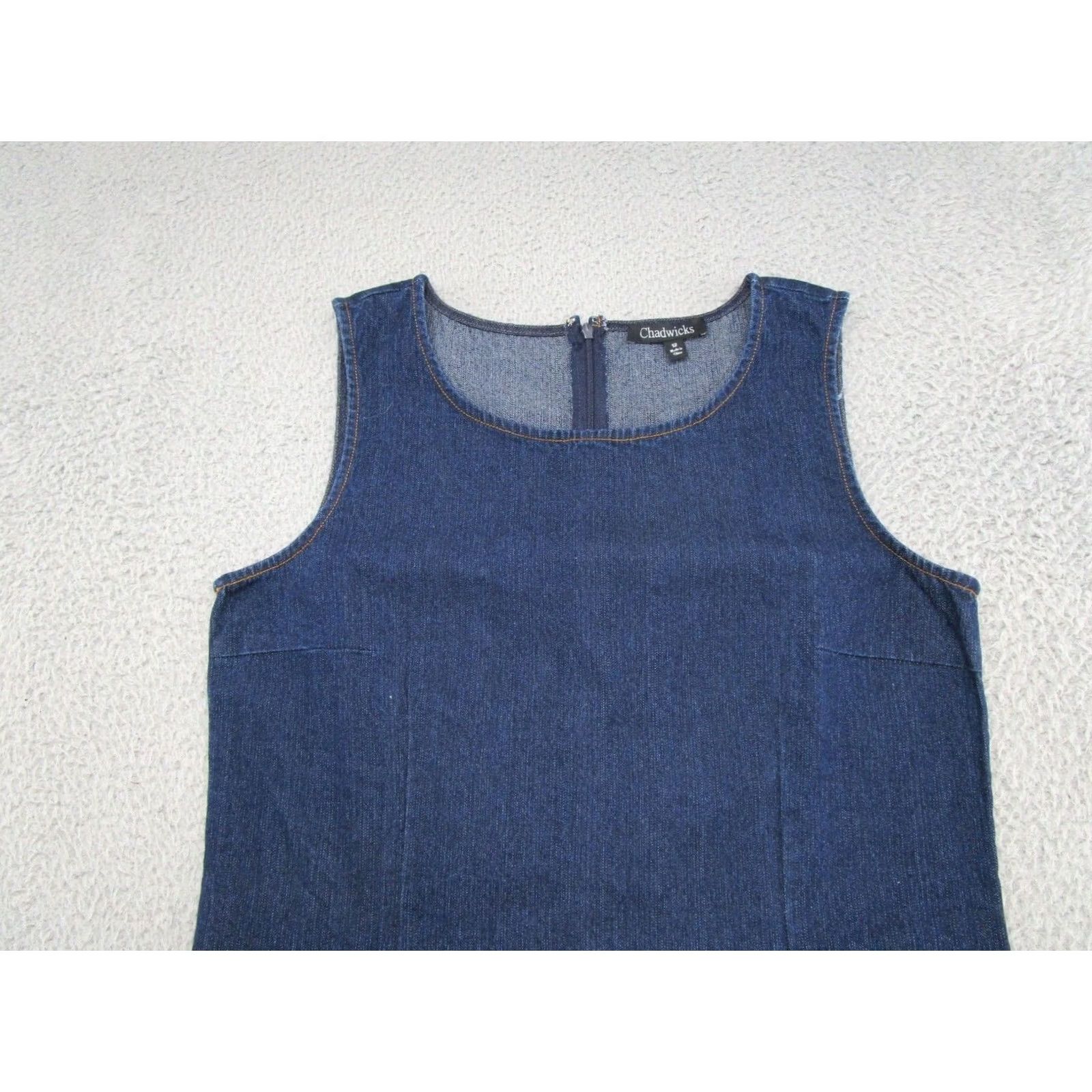 Denime Vintage Chadwicks Denim Midi Dress Women's Size 12 Blue Short Sleeve Back Slit 90s Classic Womens Size XL / US 12-14 / IT 48-50 - 3 Thumbnail