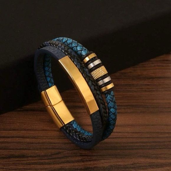 Other Men Stainless Steel Three-Layer Braided Leather Bracelet Size ONE SIZE - 3 Thumbnail