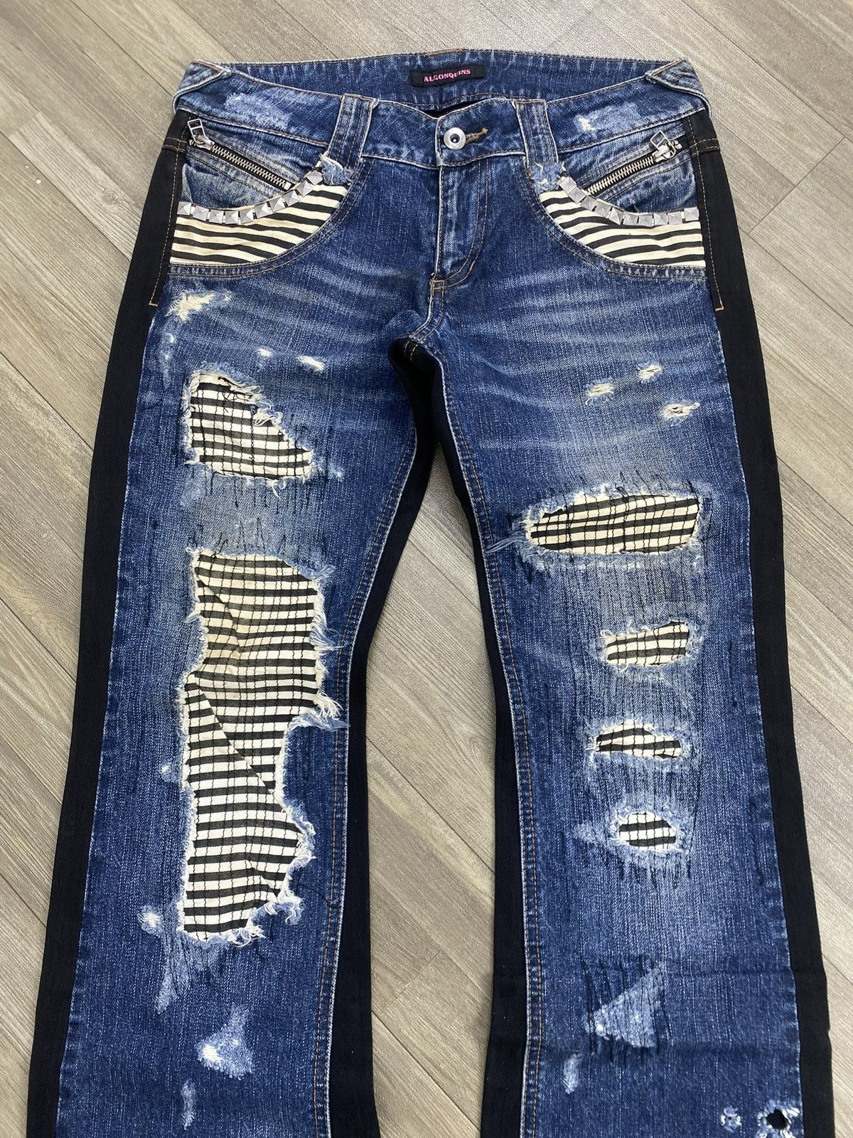 Japanese Brand 🇯🇵2000s Algonquins Distressed Punk Lgb Style Y2K Flared Jeans Size US 28 / EU 44 - 2 Thumbnail