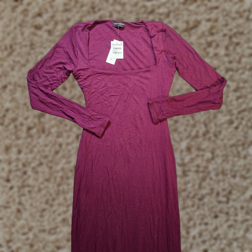 Vintage Naked Wardrobe Dress Womens Large Purple Maxi Stretch Square Neck Capsule Dress