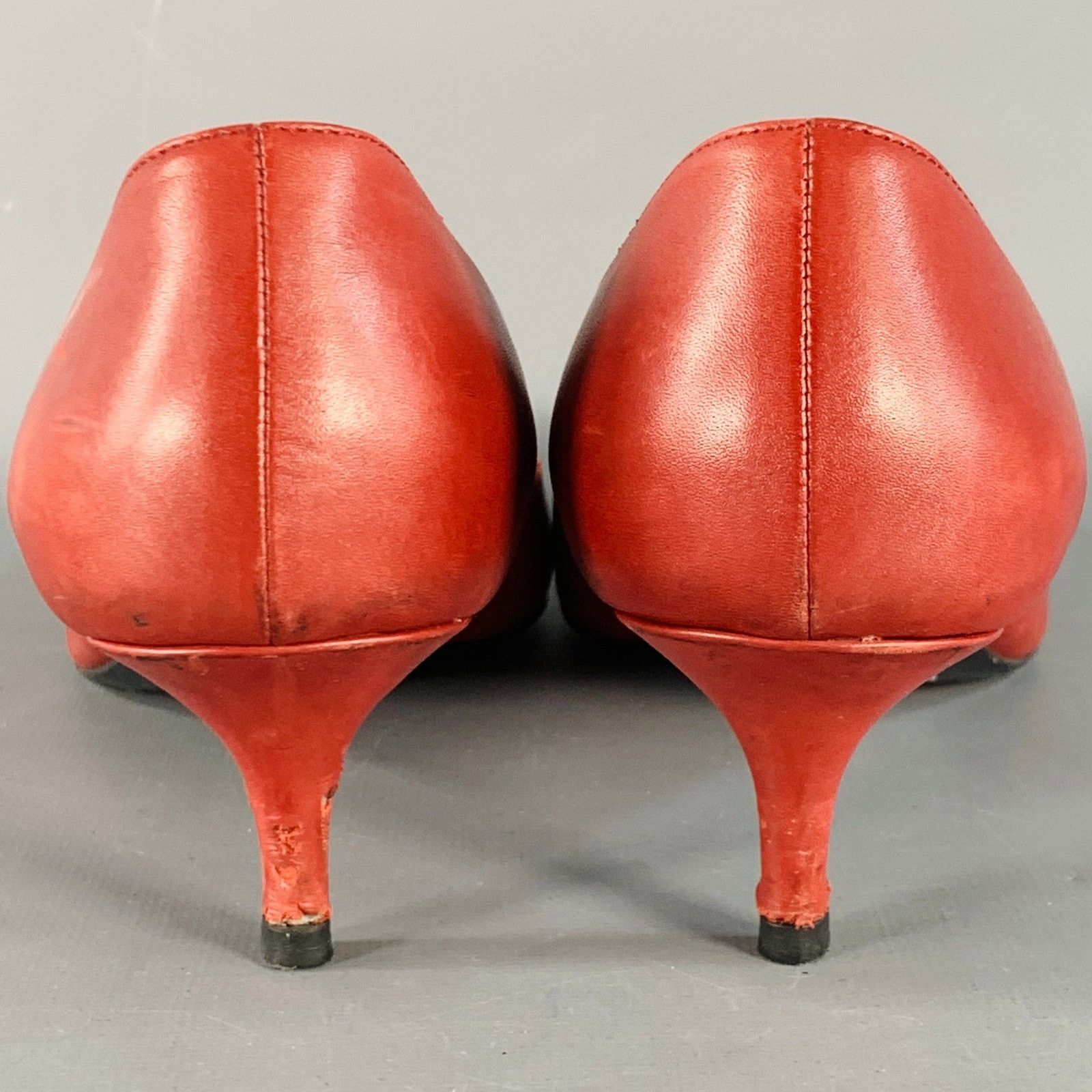 Prada PRADA Size 8 Red Leather Kitten Heel Pointed Toe Pumps Size US 8 / IT 38 - 3 Thumbnail