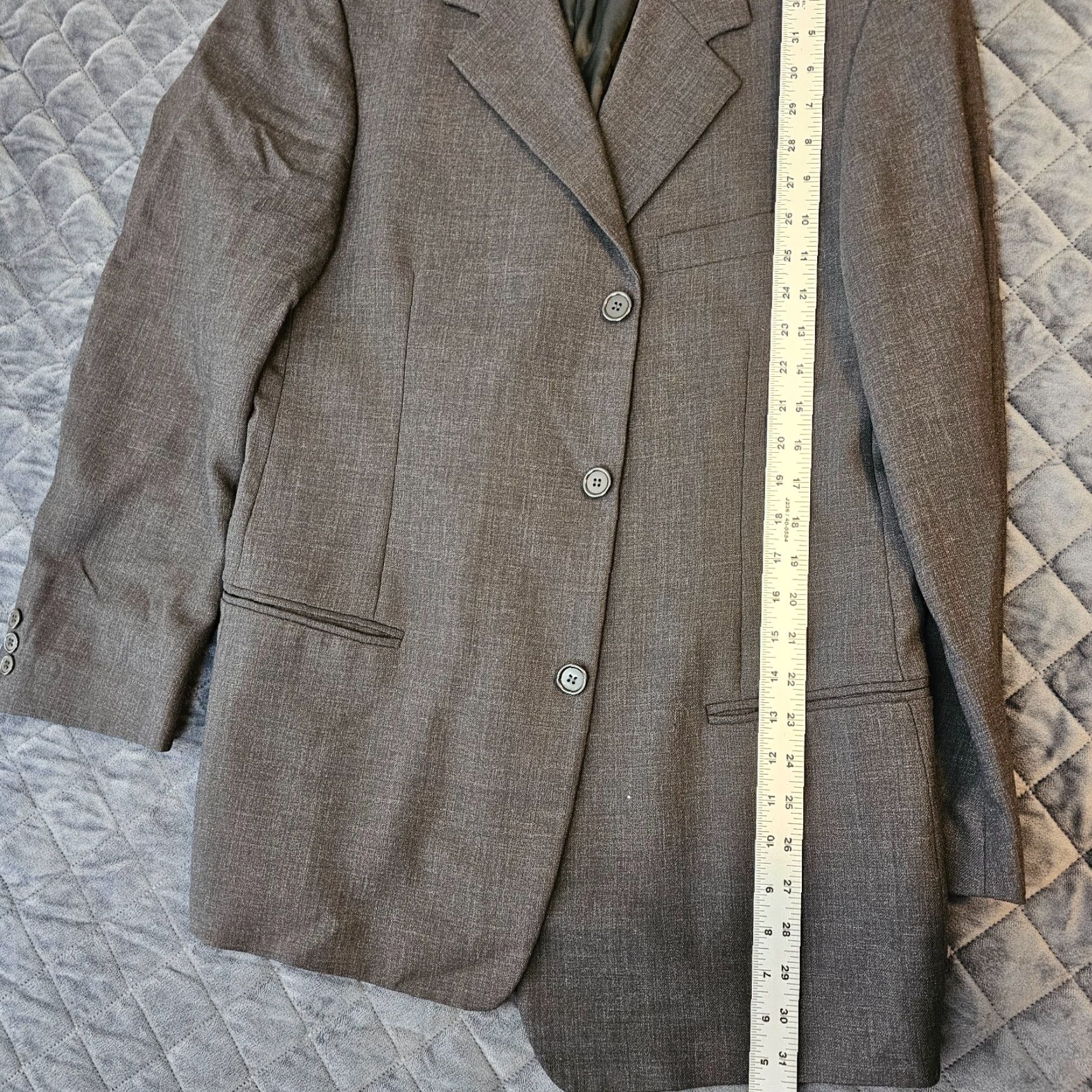 DKNY DKNY Blazer Jacket Mens 42R Wool Ventless 3 Button Formal Italian Charcoal Gray Suit Coat Regular Notch Lapel Single-Breasted Chest 42 Vintage? No Size 42R - 7 Thumbnail
