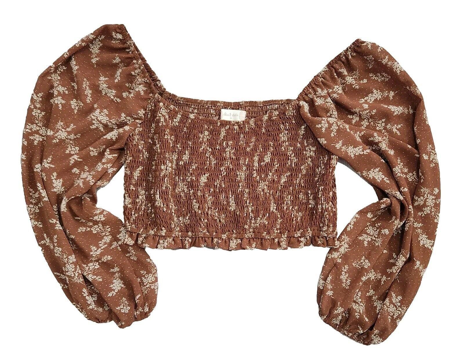 Designer Alta'rd State Crop Top Medium Brown Puff Sleeves Sheer Size M / US 6-8 / IT 42-44 - 1 Thumbnail