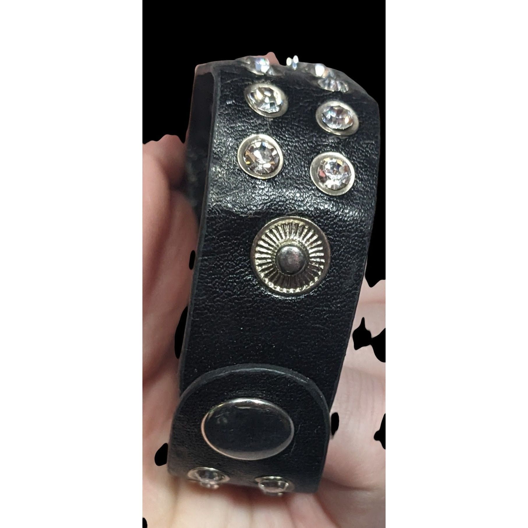 Other Glam Goth Rhinestone Studded Faux Leather Bracelet Size ONE SIZE - 4 Thumbnail