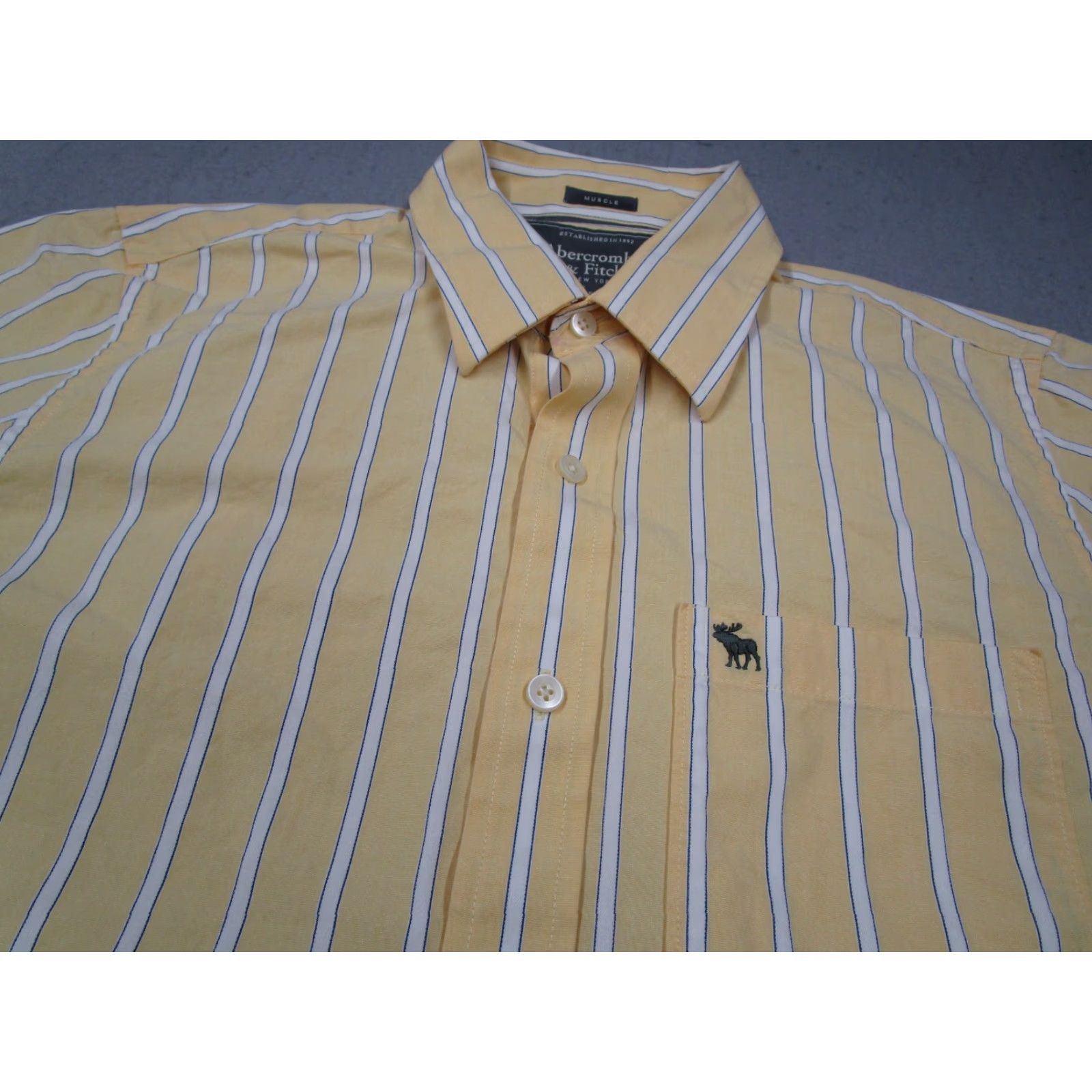 Abercrombie & Fitch VINTAGE Abercrombie Fitch Shirt Mens Large Yellow Button Up Twill Long Sleeve Muscle Y2K Size US L / EU 52-54 / 3 - 2 Thumbnail