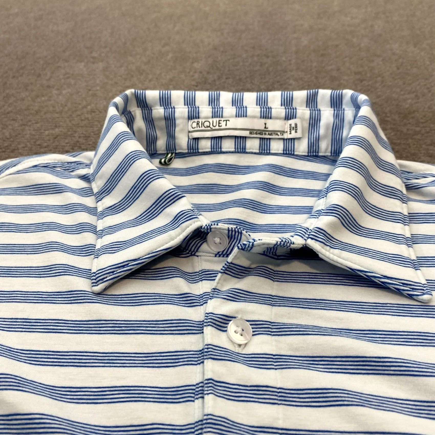 Vintage Criquet Polo Shirt Mens Large Blue Stripe Crusaders Crest Pima Cotton Golf Size US L / EU 52-54 / 3 - 4 Thumbnail