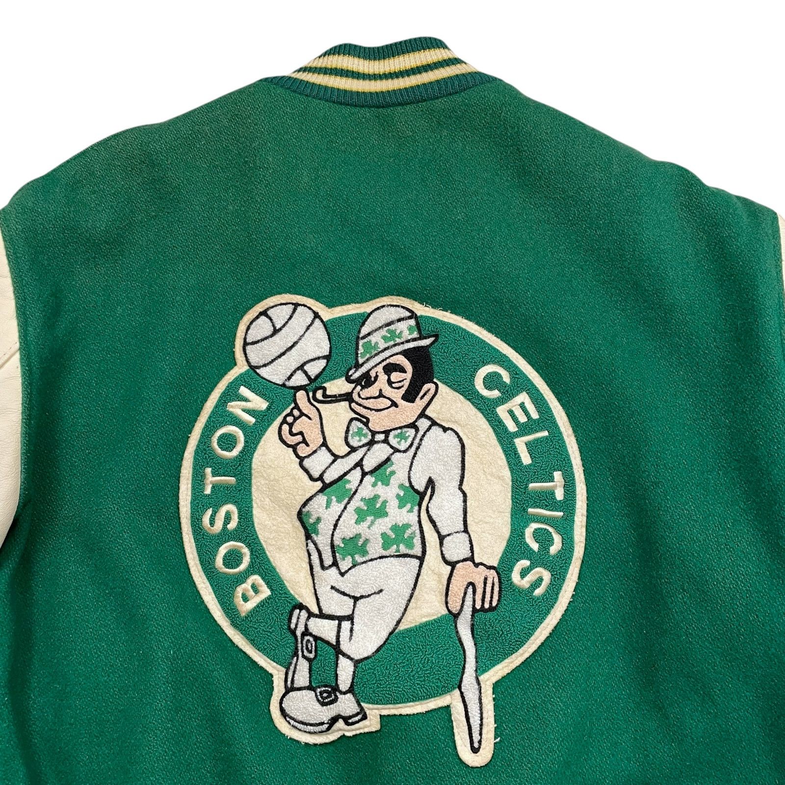 NBA VTG 90s BOSTON CELTICS DELONG VARSITY WOOL LEATHER JACKET 44 Size US L / EU 52-54 / 3 - 3 Thumbnail