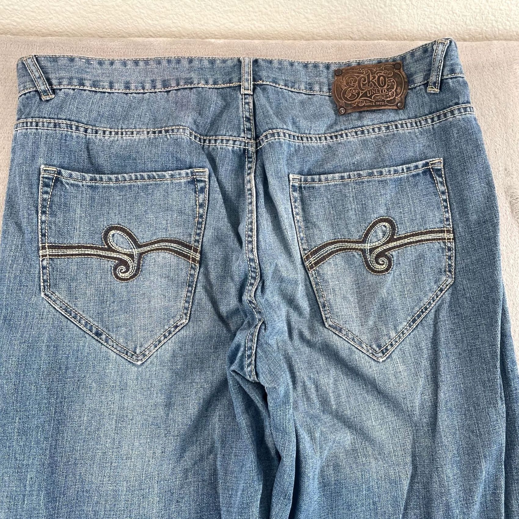 Ecko Unltd. VINTAGE Ecko Jeans Men 42x33 Denim Blue Embroidered Grail 5-Pocket 33 Inseam Wide-Leg Grail Mens Size US 42 / EU 58 - 6 Thumbnail
