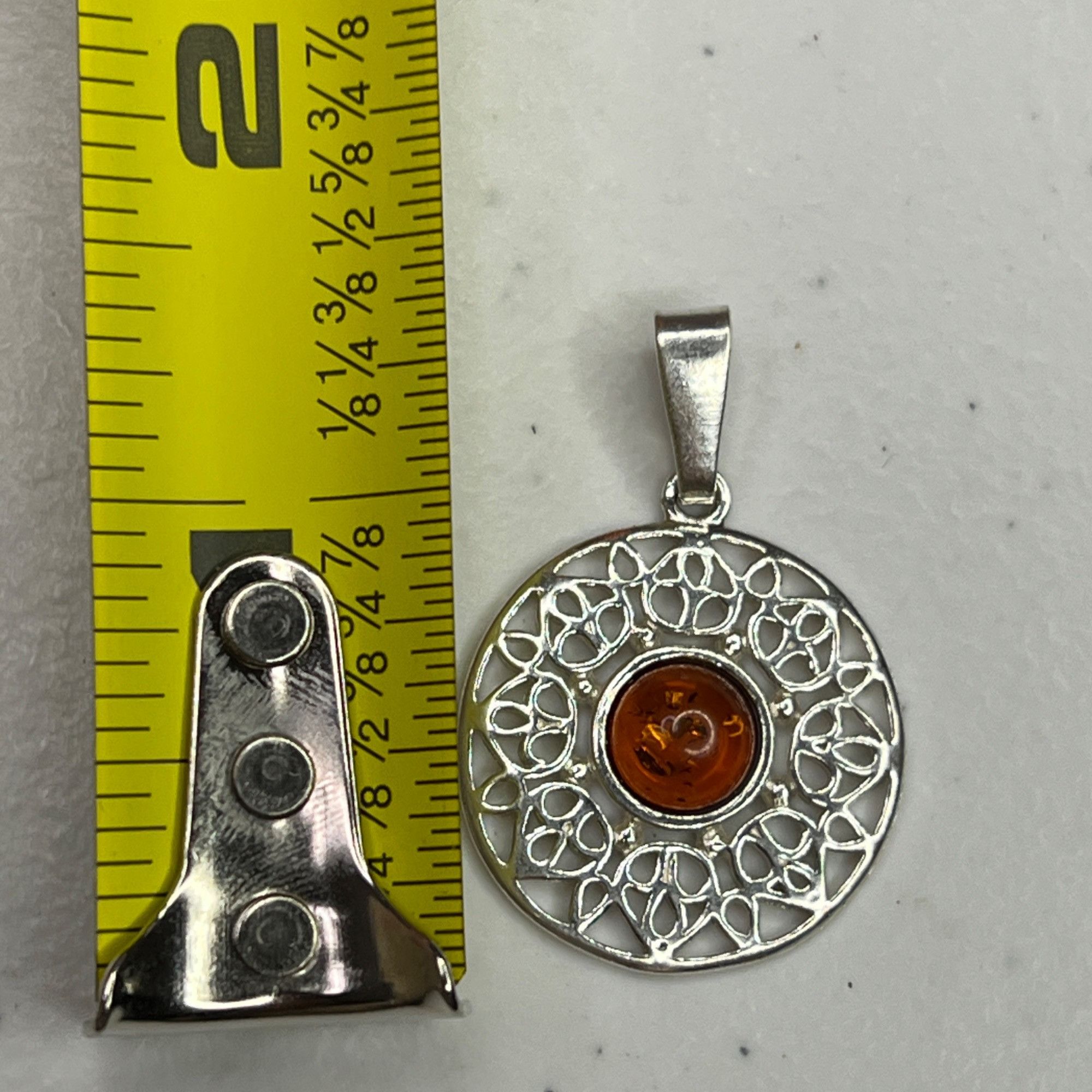 Other Amber & Sterling Silver Intricate Filigree Pendant With Circ Size ONE SIZE - 6 Thumbnail