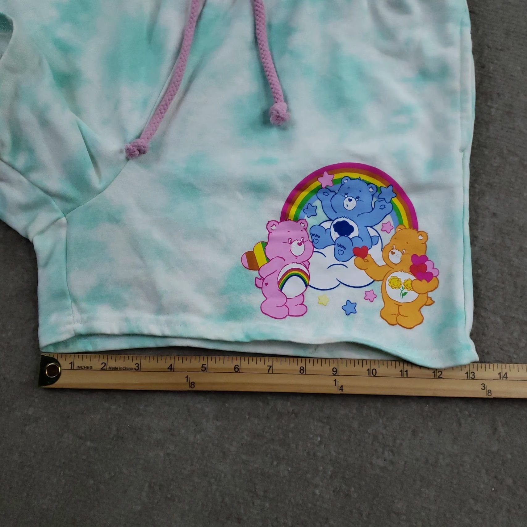 Vintage Care Bears Shorts Womens Large Green Tie Dye French Terry Lounge Rainbow Cartoon Size 36" / US 14 / IT 50 - 3 Thumbnail