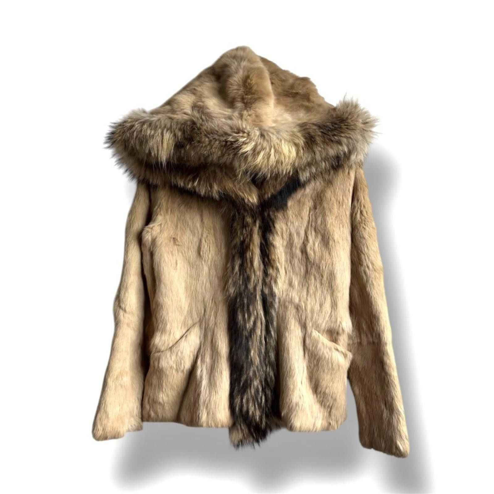 Other Real rabbit fur fairy grunge boho beige fur coat with hoodie Size XS / US 0-2 / IT 36-38 - 1 Thumbnail