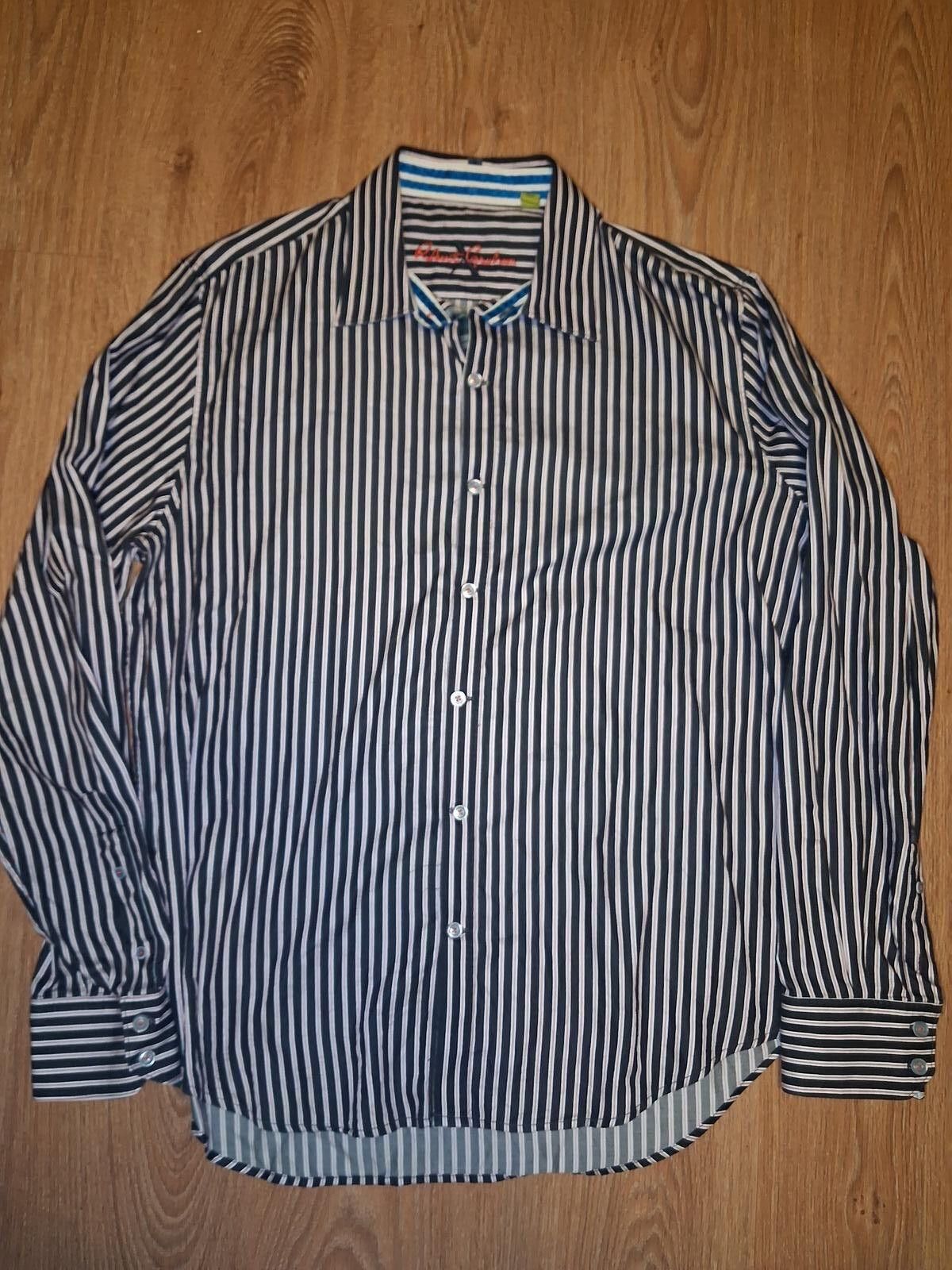 Robert Graham Robert Graham X Shirt Mens XL Black Striped Cotton Flip Cuff Size US XL / EU 56 / 4 - 1 Thumbnail