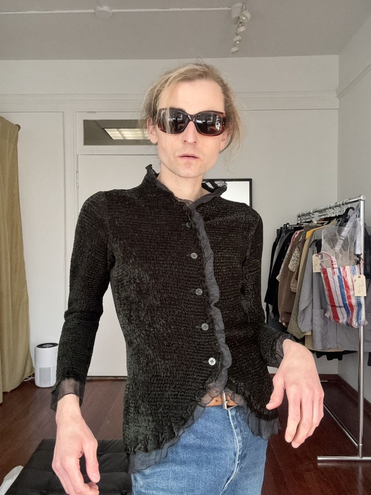 Pleats Please Issey Miyake Yoshiki Hishinuma Rare Vintage Velvet Lace Fringe Cardigan Size M / US 6-8 / IT 42-44 - 17 Thumbnail