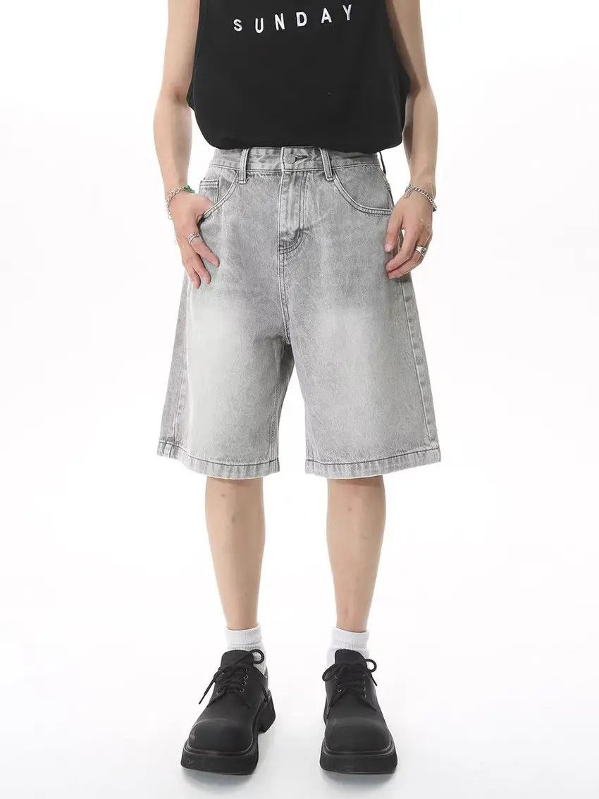 Designer × Japanese Brand Faded Gray Washed Loose Fit Denim Shorts Size US 34 / EU 50 - 1 Thumbnail