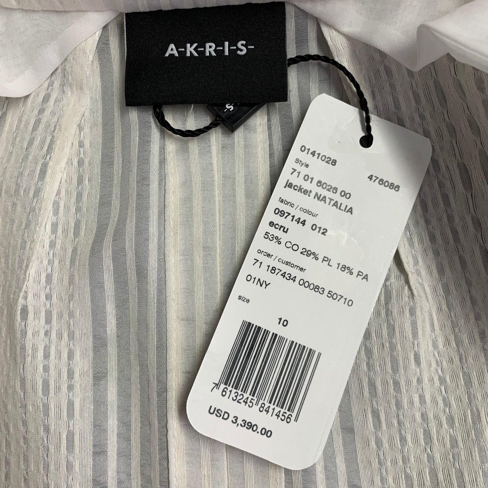 Akris AKRIS Natalia Off White Cotton Sheer Textured Snaps Blazer Size L / US 10 / IT 46 - 6 Thumbnail