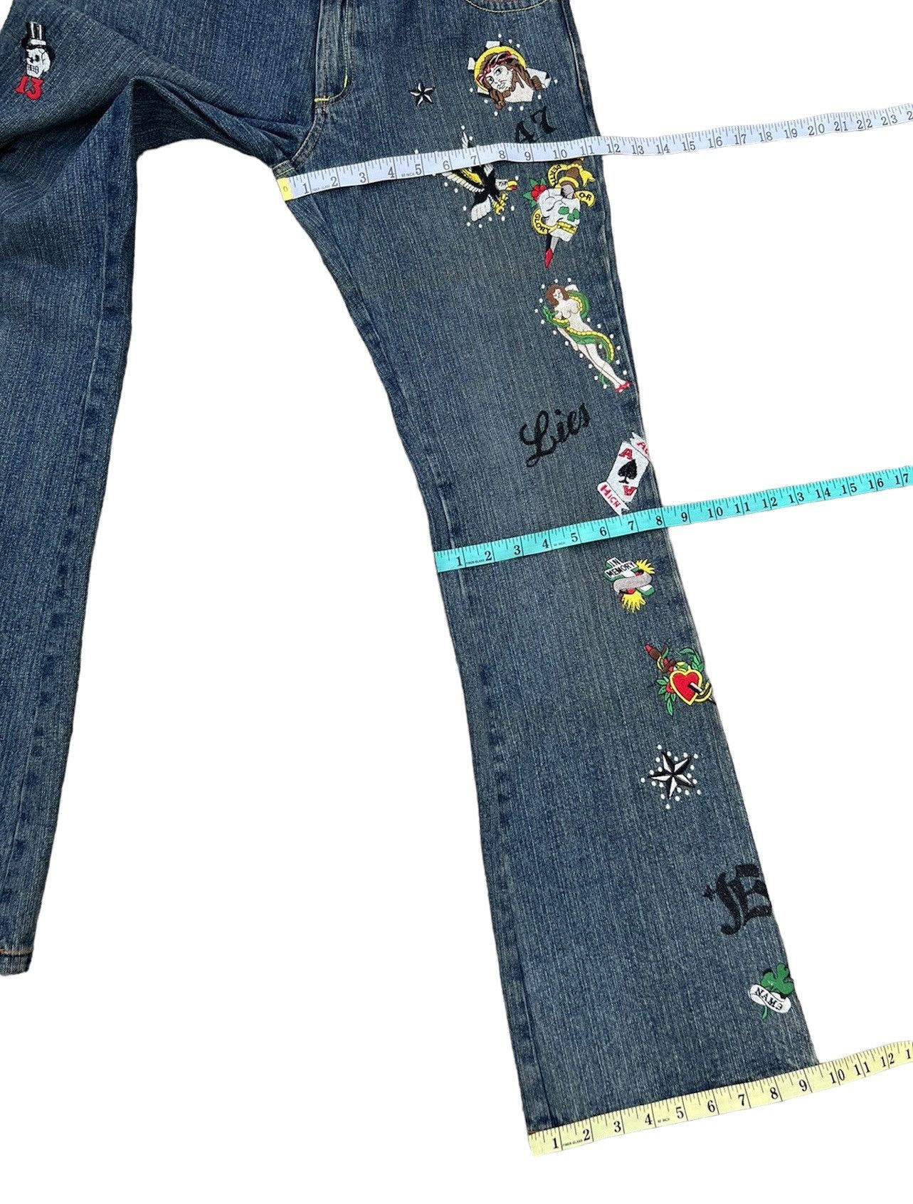 Vintage Semantic Design Japan Embroidery Denim Flare Jeans Size US 31 - 4 Thumbnail
