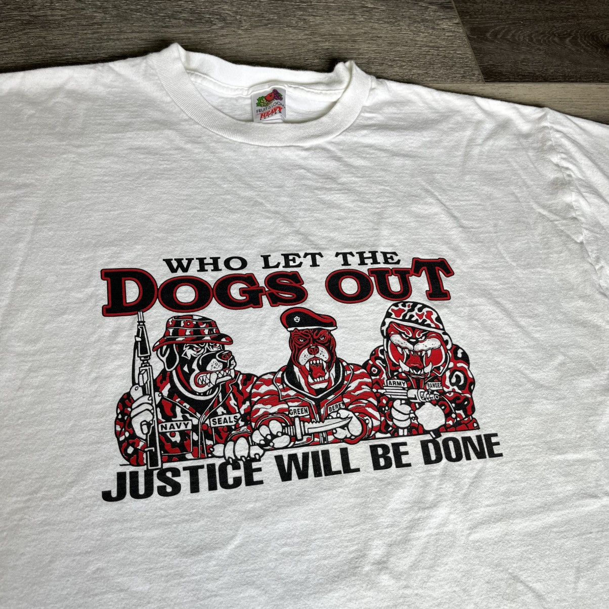 Vintage Vintage 1990s Who Let the Dogs Out Justice Will Be Done Tee Size US XL / EU 56 / 4 - 2 Thumbnail