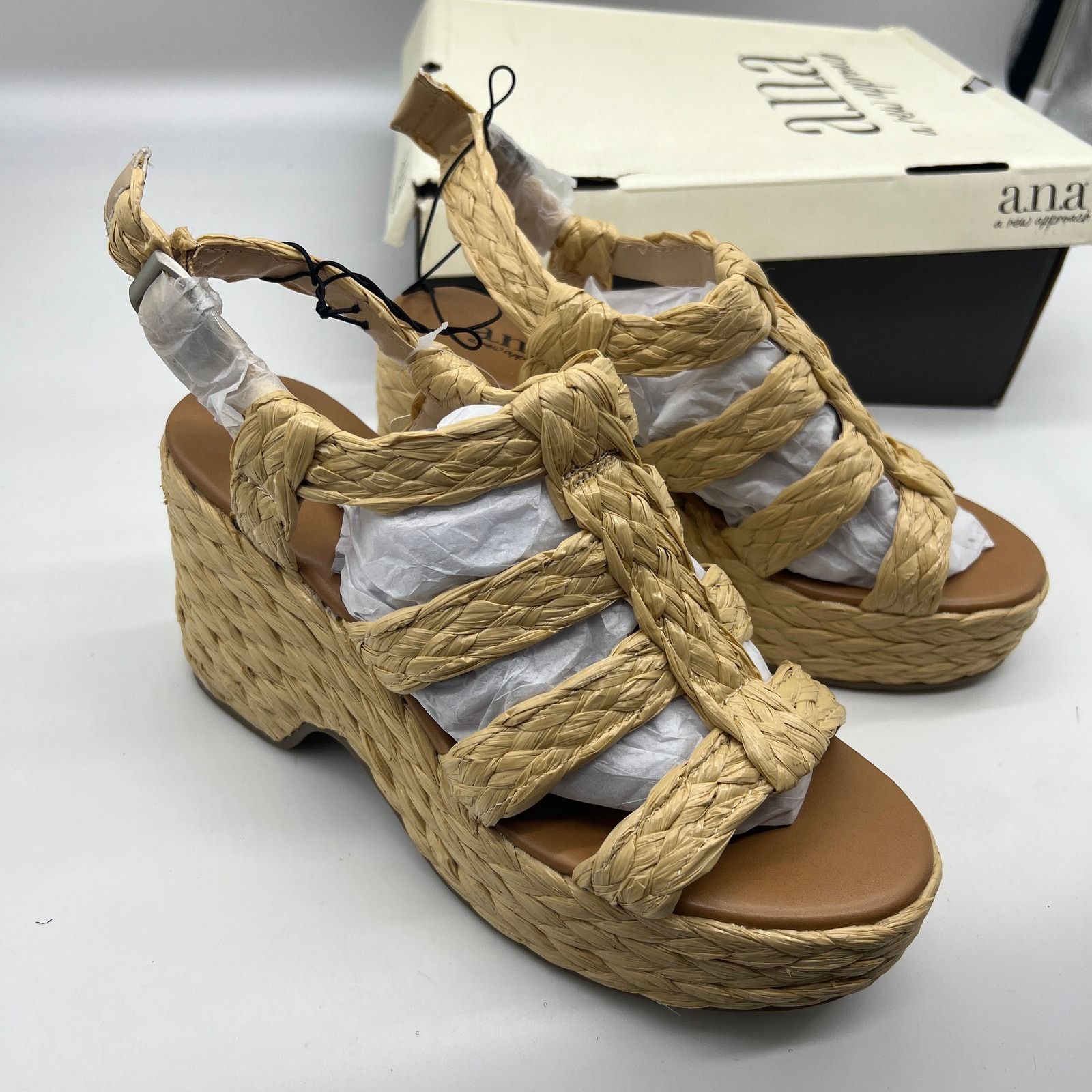 Other a.n.a Womens Merlin Wedge Sandals Brown Natural Size 7.5M Size US 7.5 / IT 37.5 - 2 Thumbnail