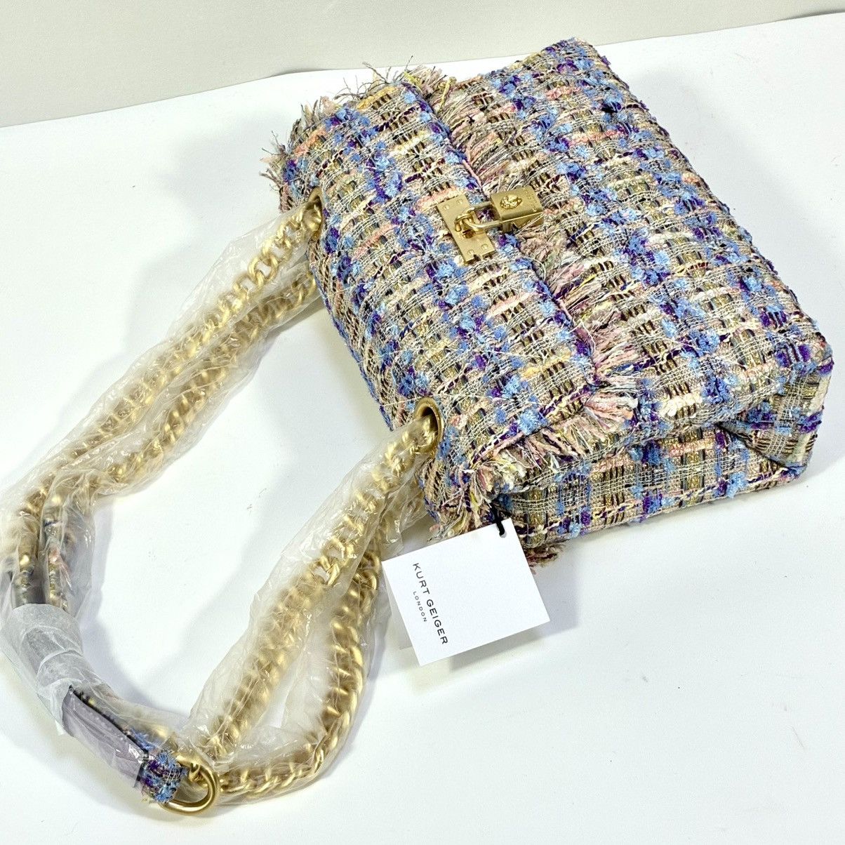 Kurt Geiger Kurt Geiger London Brixton Tweed Lock Bag Lilac NEW Shoulder Size ONE SIZE - 14 Thumbnail
