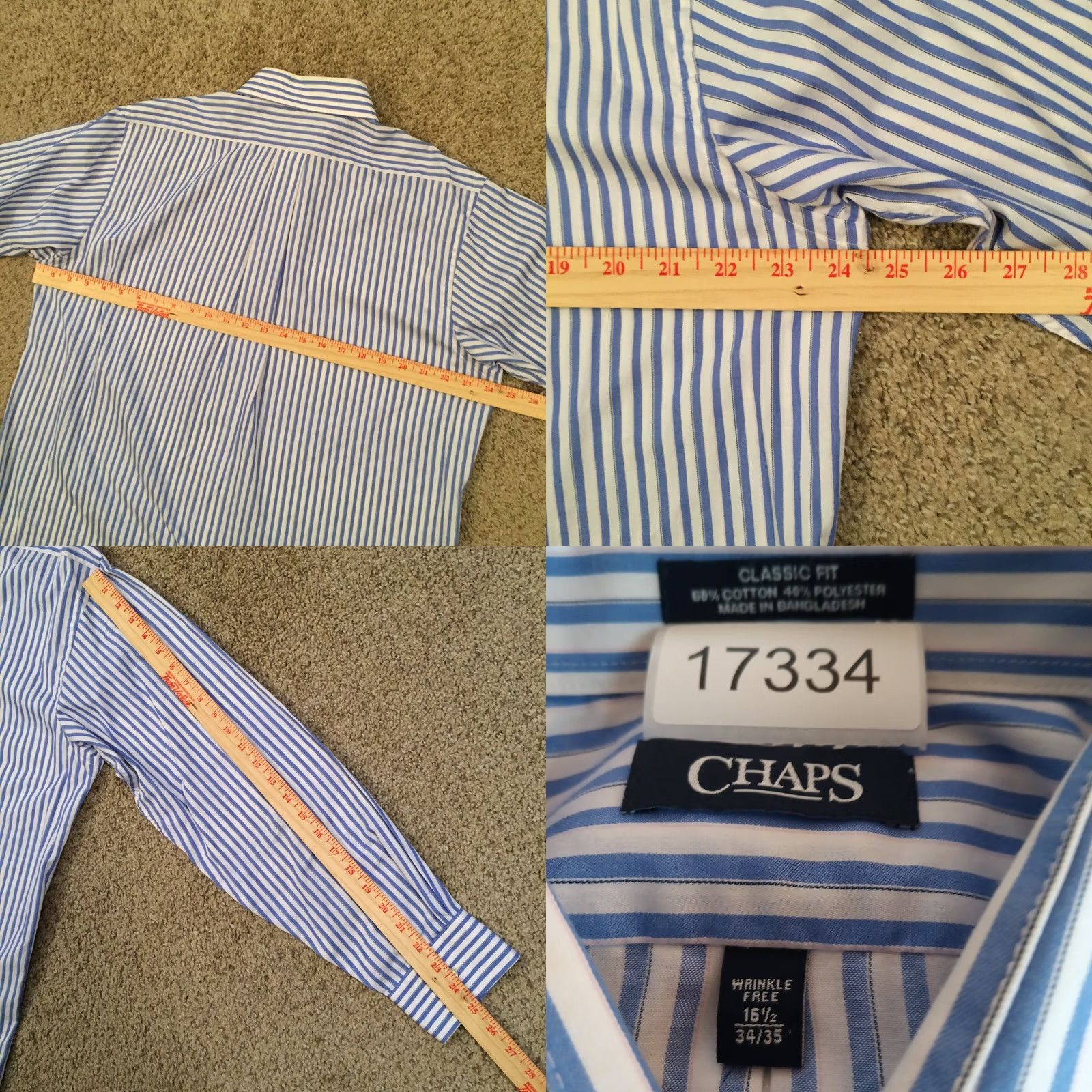 Chaps Chaps Shirt Mens 16.5 Blue Striped Classic Fit Long Sleeve Button Up Size US XL / EU 56 / 4 - 8 Thumbnail