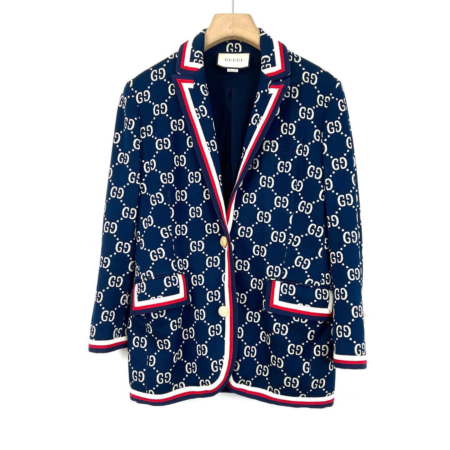 Gucci Gucci Navy Blue Double G Stripe Jersey Blazer M Size US M / EU 48-50 / 2 - 1 Thumbnail