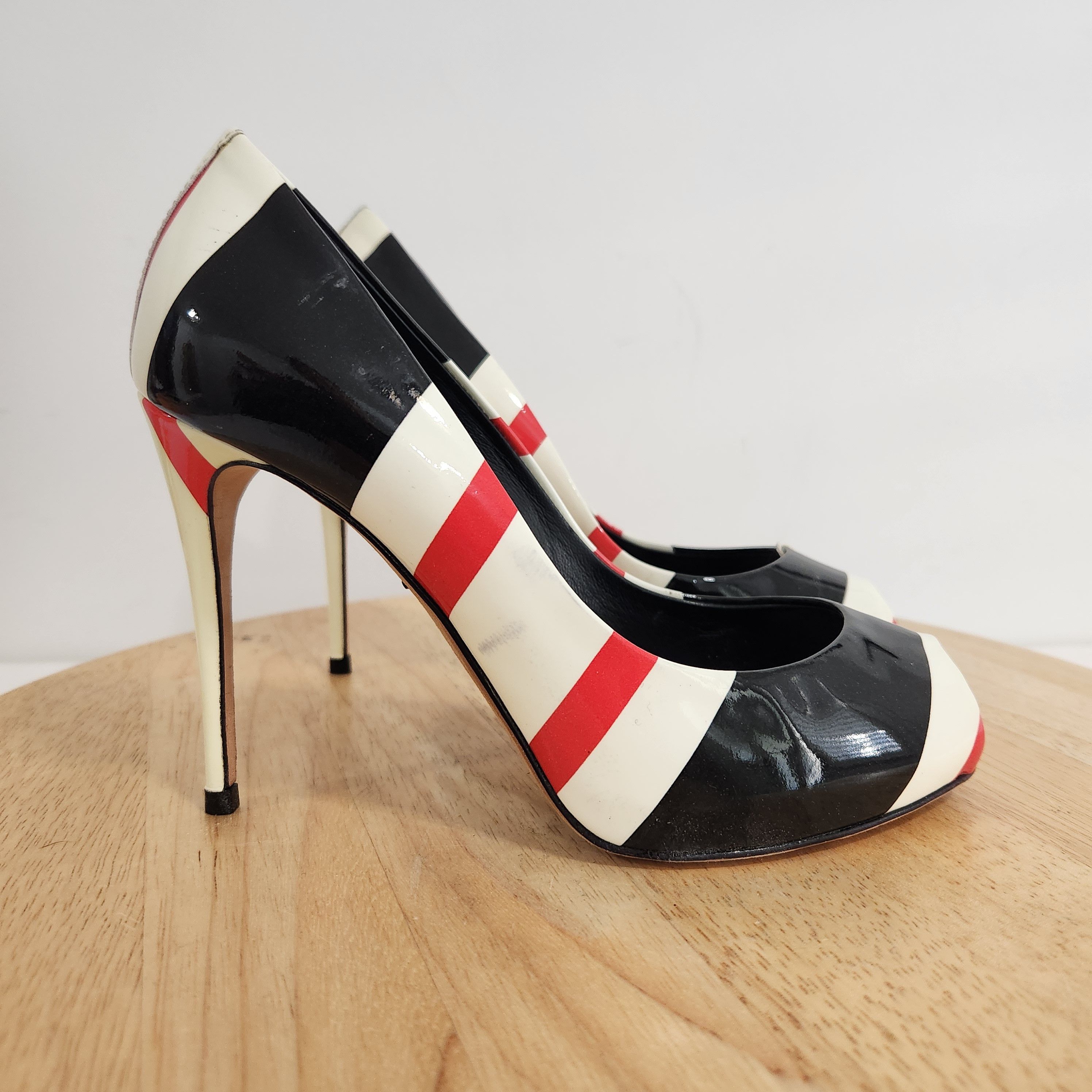 Dolce & Gabbana Striped peep toe heels Size US 5 / IT 35 - 2 Thumbnail