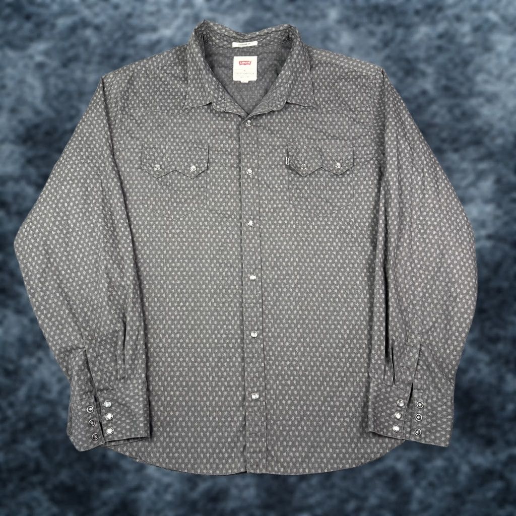 Levi's Levi'S Shirt Mens XL Gray Pearl Snap Western Sawtooth Pockets Patterned Work - Long Sleeve Casual Workwear Size US XL / EU 56 / 4 - 1 Thumbnail