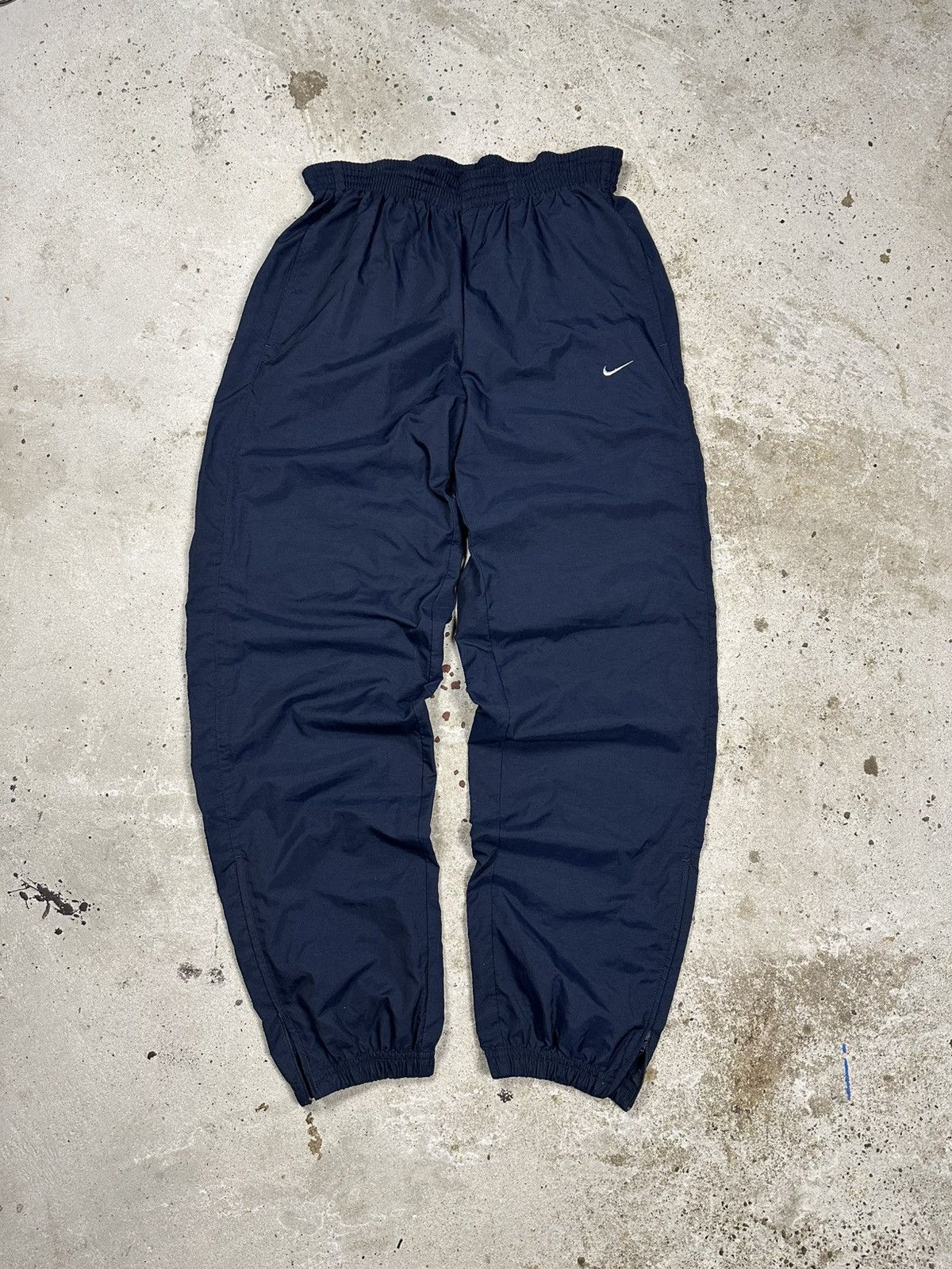 Nike Vintage Y2K Nike Navy Baggy Track Pants Swoosh rare 90s Size US 30 / EU 46 - 1 Thumbnail