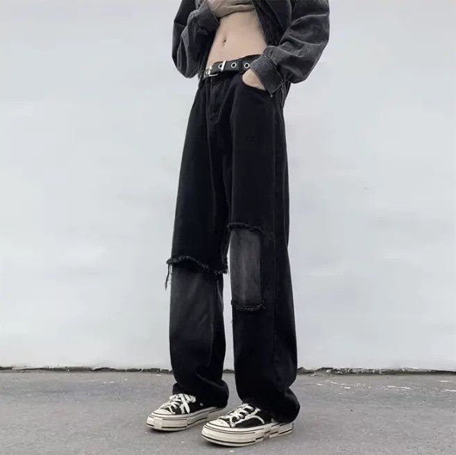 Japanese Brand Retro loose casual patchwork distressed jeans Size US 32 / EU 48 - 2 Thumbnail