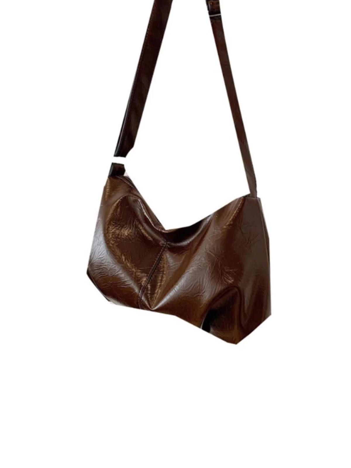 Leather Brown Leather Shoulder Bag, Soft Slouchy Tote Bag Size ONE SIZE - 5 Thumbnail