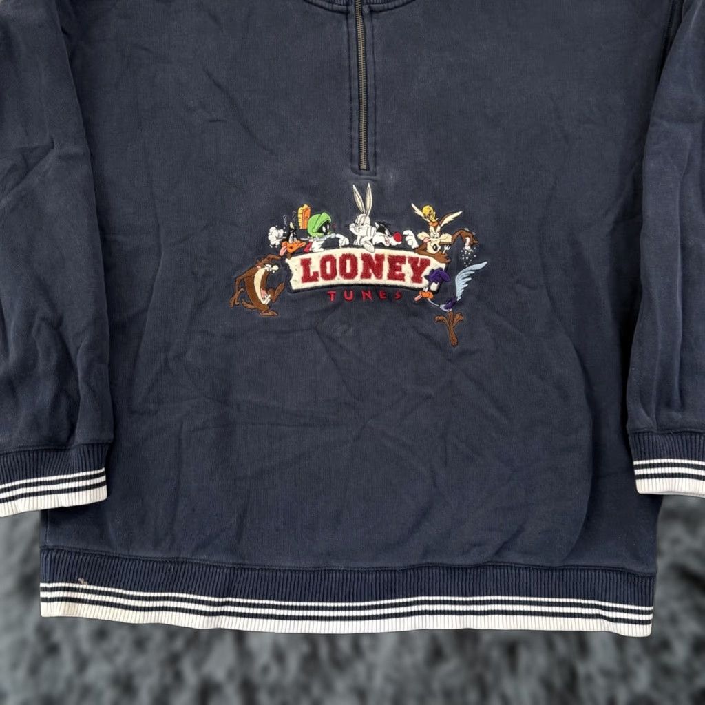Vintage VINTAGE Warner Bros Sweatshirt Men's XL Blue 90s Embroidered Logo 1/2 Zip Size US XL / EU 56 / 4 - 1 Thumbnail