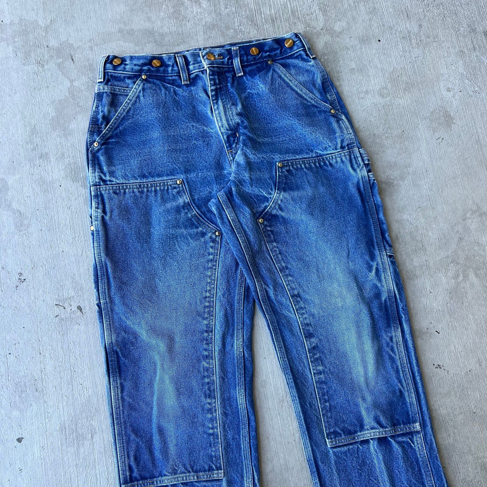 Carhartt × Vintage Carhartt faded denim blue jeans double knee work wear pants Size US 32 / EU 48 - 2 Thumbnail