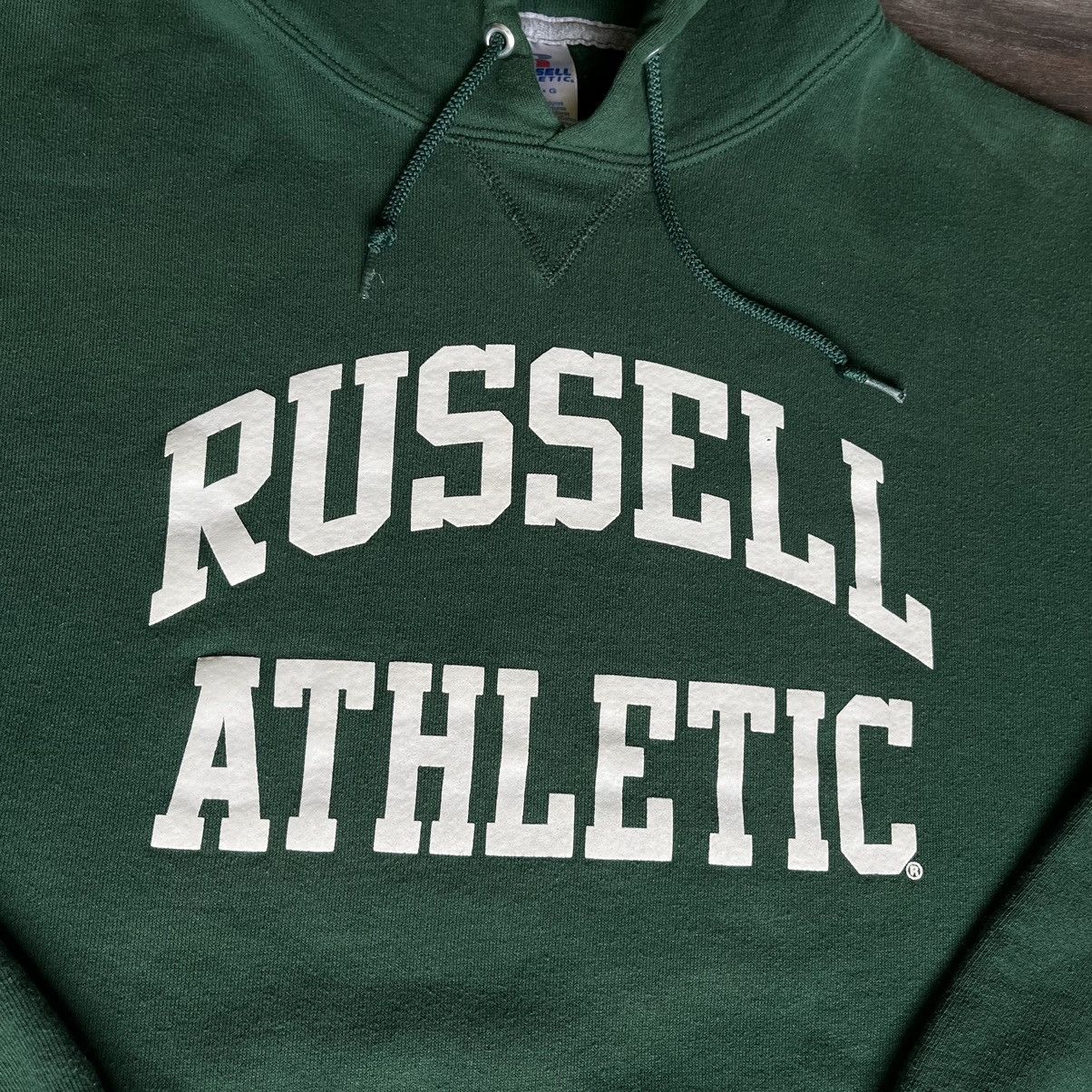 Russell Athletic Vintage 2000s Russell Athletic Logo Green Pullover Hoodie Size US L / EU 52-54 / 3 - 3 Thumbnail