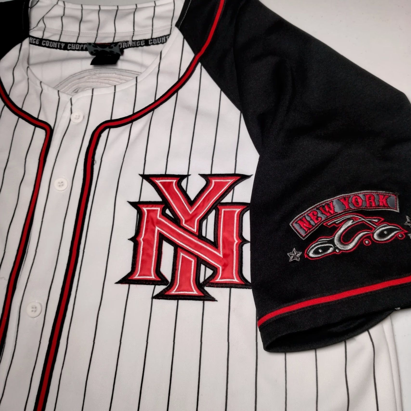 Vintage VINTAGE Orange County Choppers New York Shirt XL Baseball Jersey Motorcycle Pinstripe Shirt X L White Embroidered Choppers Men Size US XL / EU 56 / 4 - 4 Thumbnail