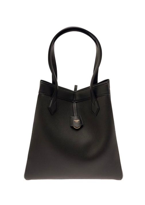 image of Fendi Origami Large Black Leather Bag, Women's