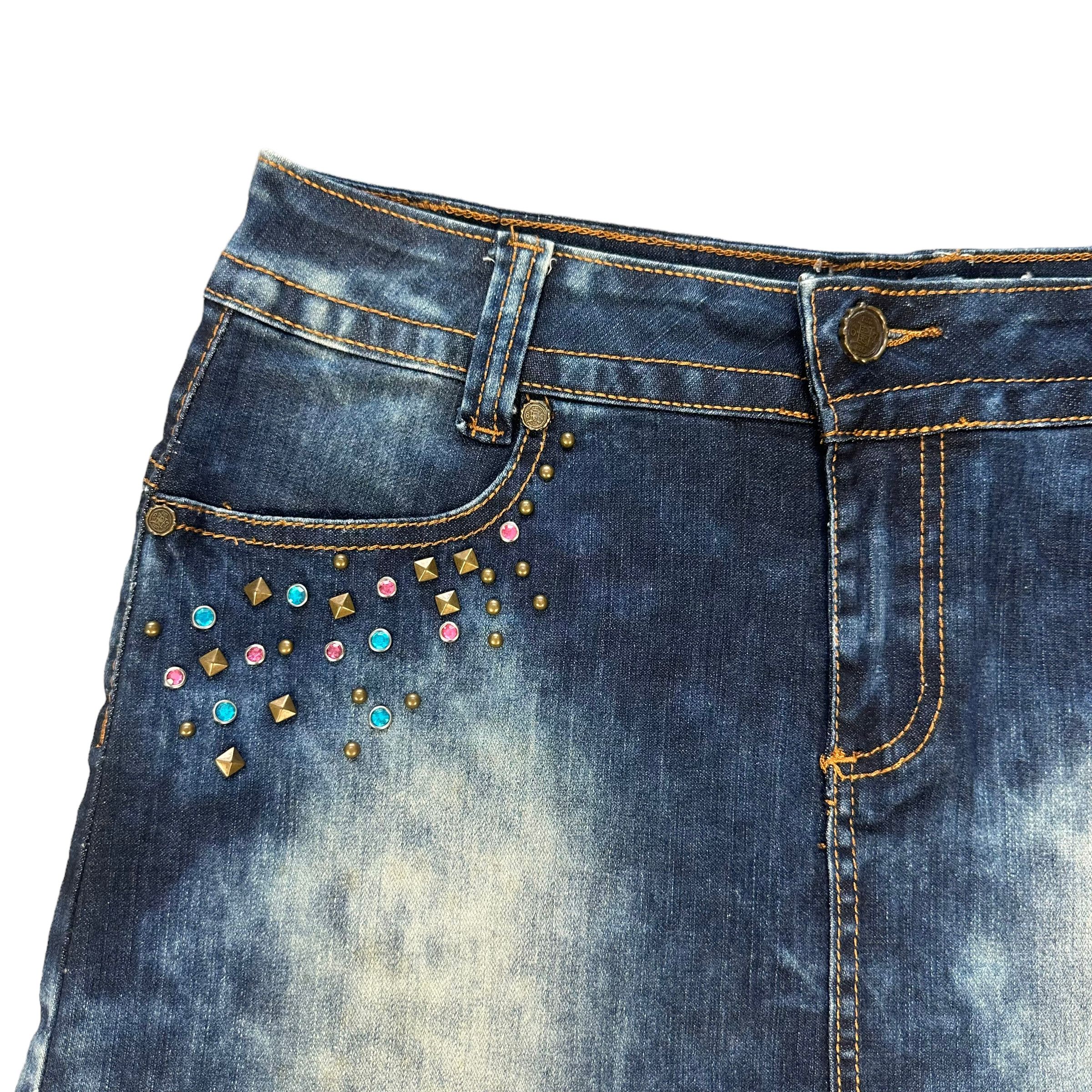 Ed Hardy ED HARDY EMBROIDERY LOGO DENIM MINI SKIRTS #8656-019 Size 30" / US 8 / IT 44 - 2 Thumbnail