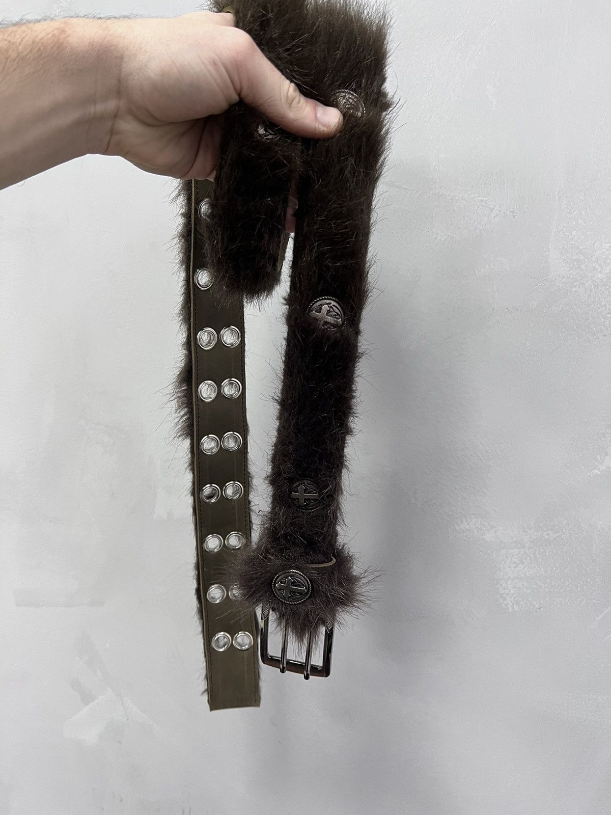 SALe🌎🌎AVANT-GARDE GOTHIC LEATHER fur BELT RICK OWENS STYLE