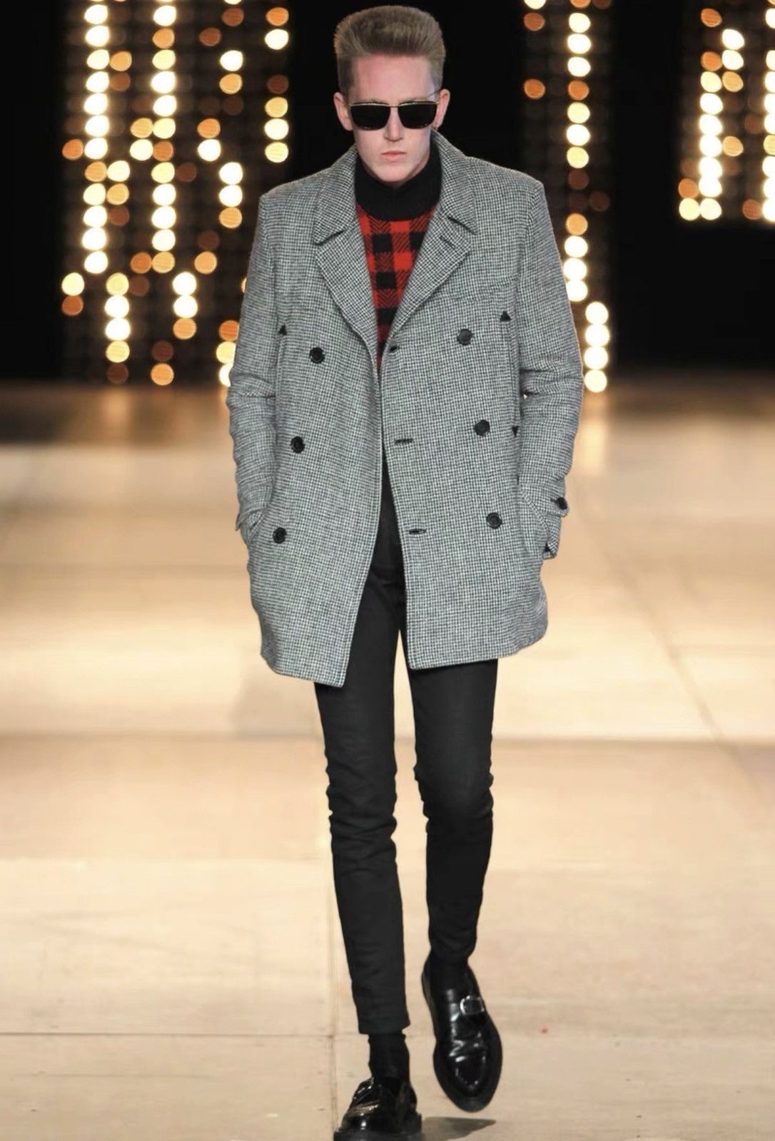 Saint Laurent Paris SLP) 14FW Runway Double-Breasted Houndstooth Overcoat Size US L / EU 52-54 / 3 - 9 Thumbnail