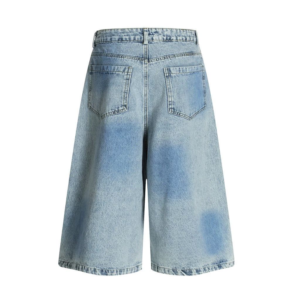Jean Men's loose washed spray-painted distressed denim shorts Size US 32 / EU 48 - 2 Thumbnail