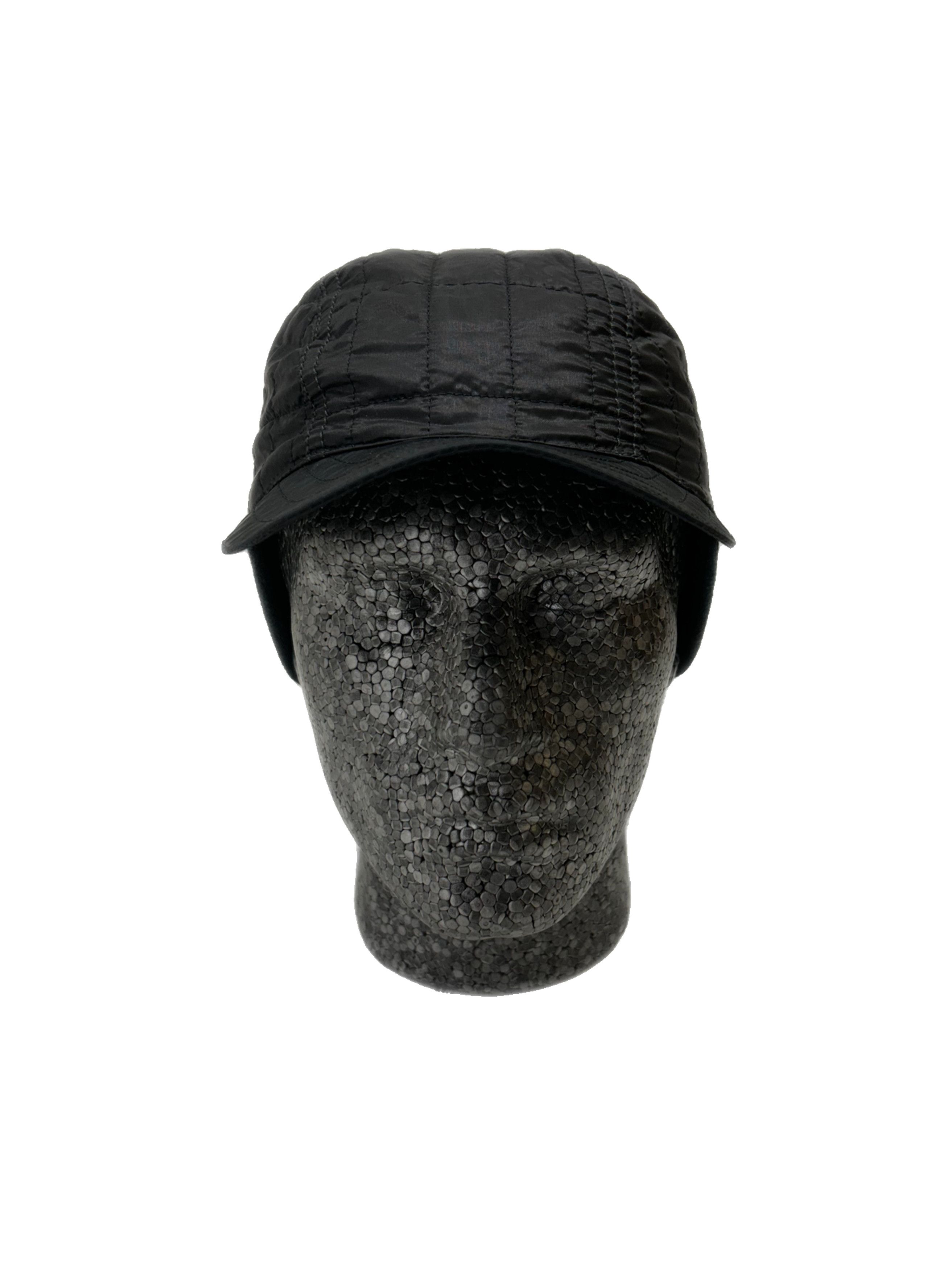 Prada Prada Linea Rossa Black Quilted Nylon WinterCapWith EarWarms Size 34 - 1 Thumbnail