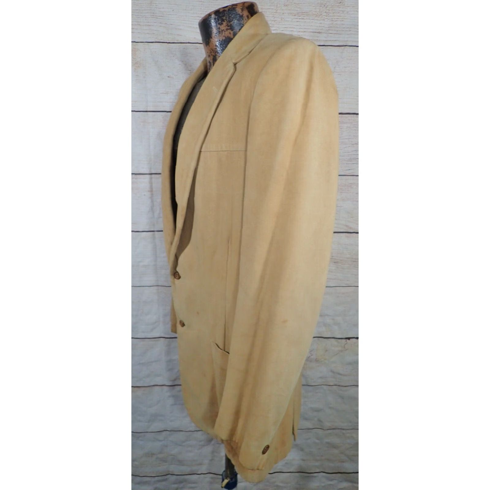 Vintage VINTAGE Mens Sport Coat Blazer Jacket 38R Brown Faux Leather Suede 50s 60s Retro Punk Designer Union Made USA Size 38R - 2 Thumbnail