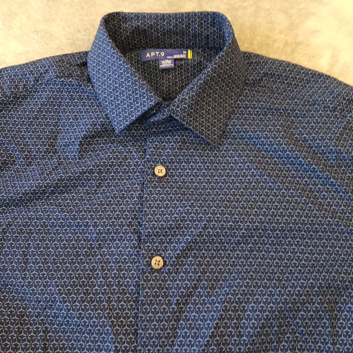 Apt. 9 Apt. 9 Shirt Mens Medium Blue Geometric Long Sleeve Button Up cotton Blend Size US M / EU 48-50 / 2 - 2 Thumbnail