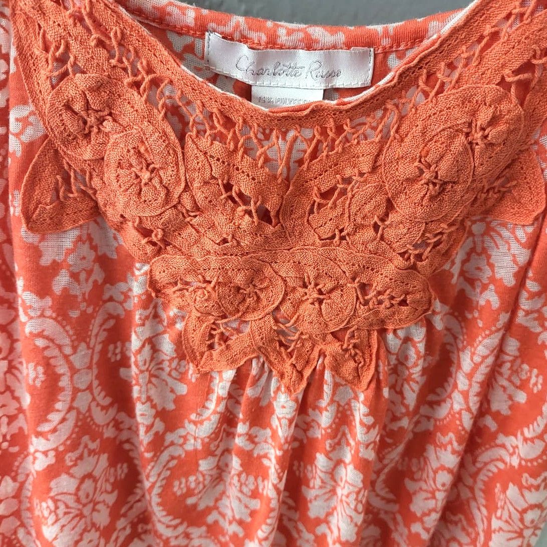 Other Charlotte Russe Coral & White Smocked Waist Tank Top -Medium Size M / US 6-8 / IT 42-44 - 2 Thumbnail