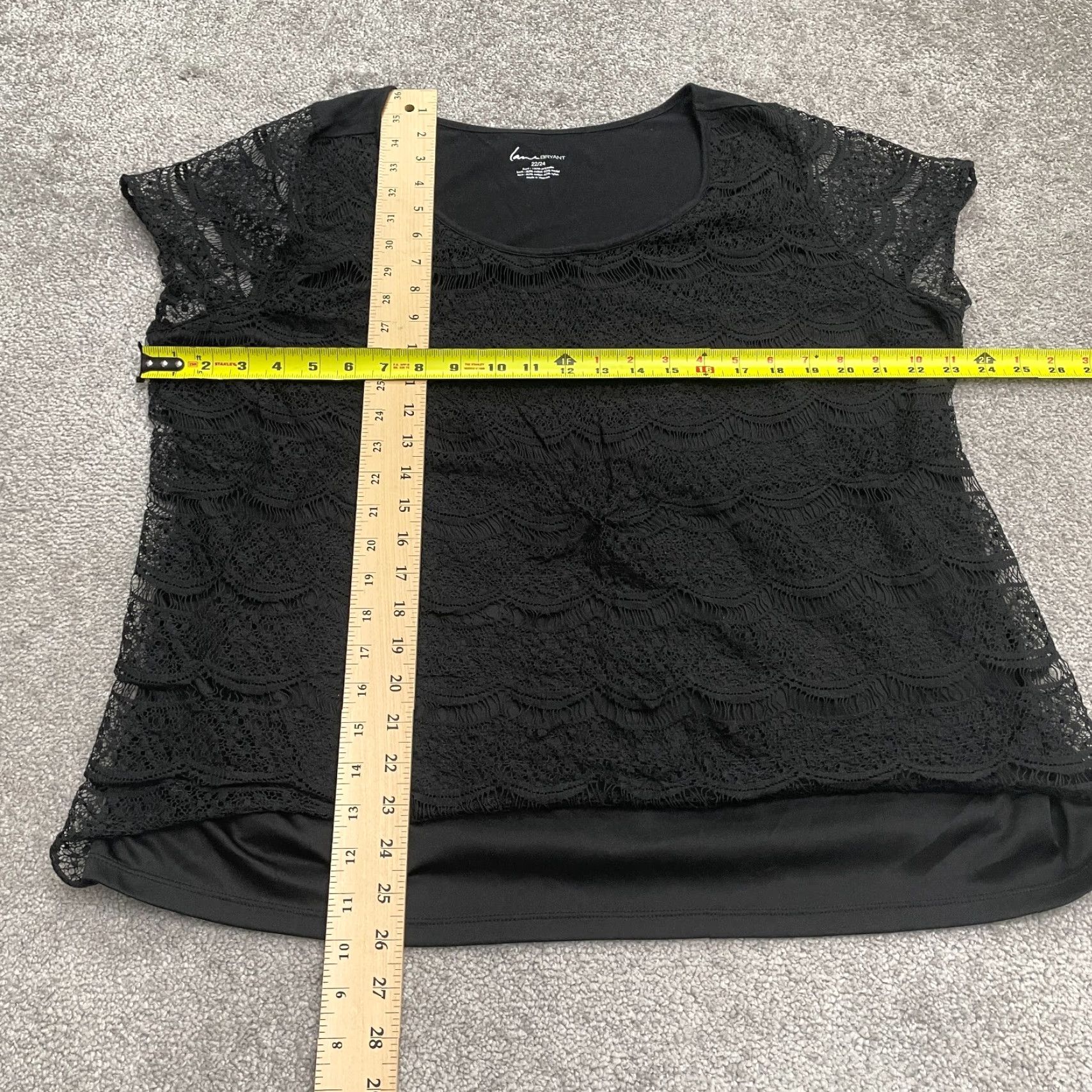Vintage Lane Bryant Lace Blouse Womens 22W Black Round Neck Short Sleeve Casual Jersey Polyester Blouse Womens Plus KS Size 3XL / US 20-22 - 7 Thumbnail
