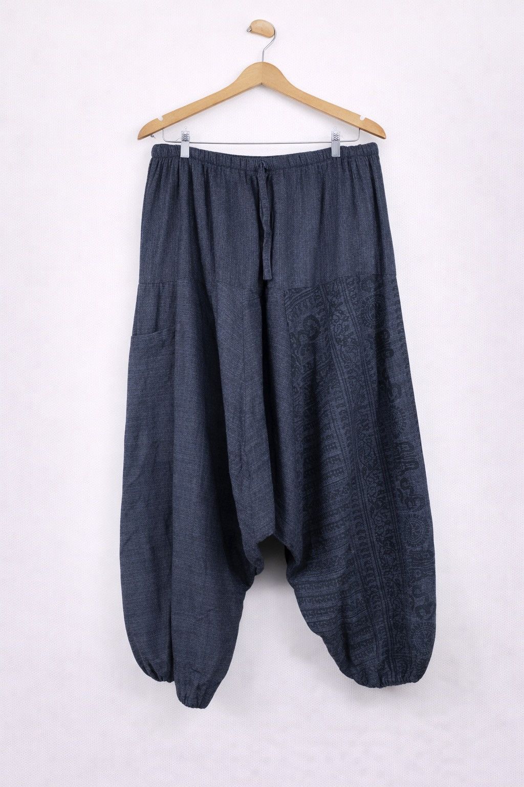 Japanese Brand Charcoal Grey Cotton Harem Pants Relaxed Drop-Crotch Elastic Size US 28 / EU 44 - 1 Thumbnail