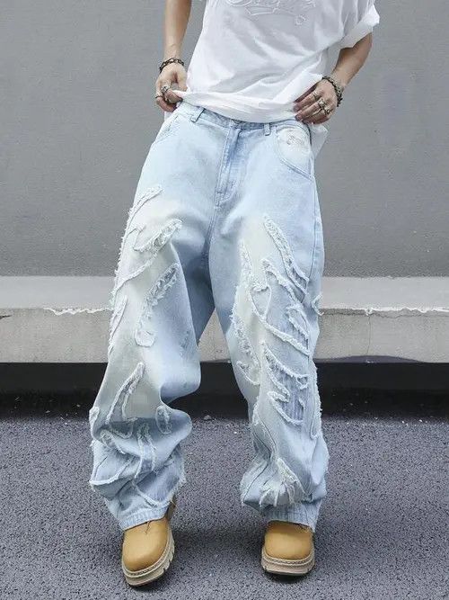 Distressed Baggy Custom Ripped Baby Blue Jeans