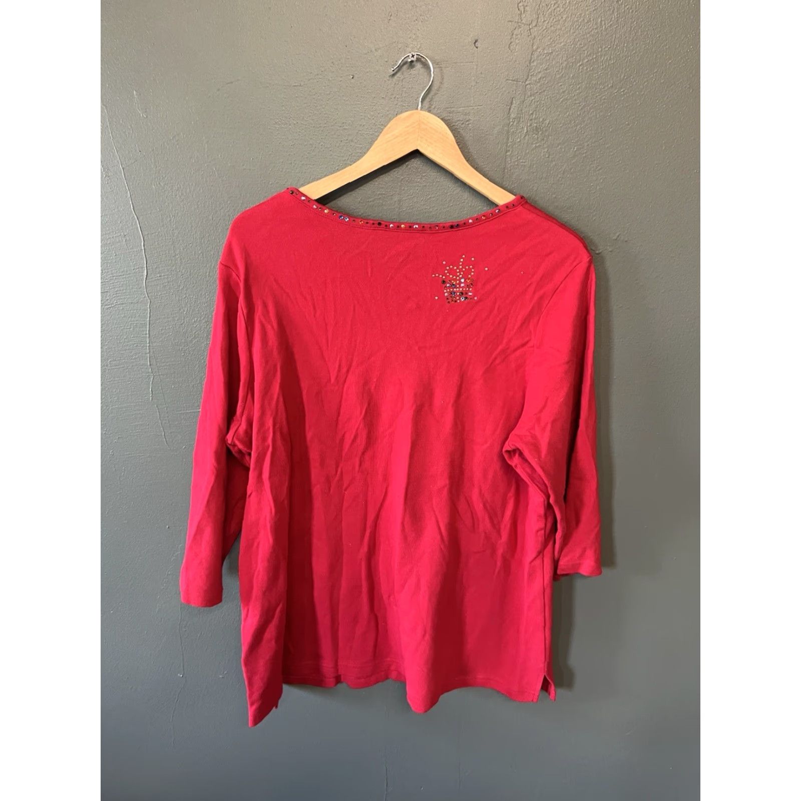 Quacker Factory VINTAGE Quaker Factory Womens Blouse 3/4 Sleeve Red Christmas 1X Plus Size Tunic Size XL / US 12-14 / IT 48-50 - 2 Thumbnail